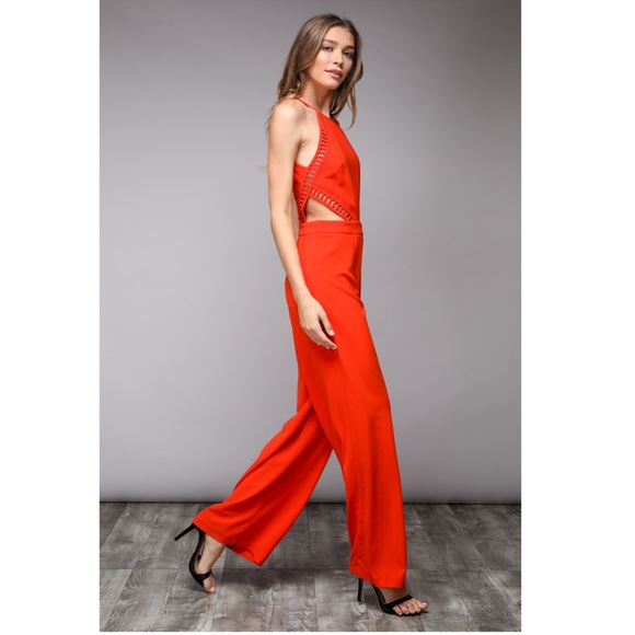 Orange cut out waist jumpsuit - Picture 5 of 6
